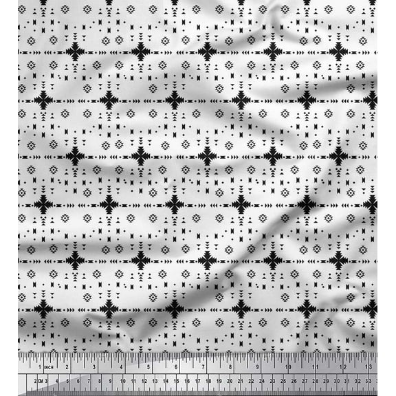 Soimoi Black Cotton Duck Fabric Aztec Geometric Printed Fabric 1 Yard 42 Inch Wide