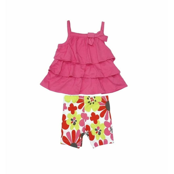 Carter's Baby Girl's Pink Tiered Tunic, Floral Shorts Set, Size 9 Months