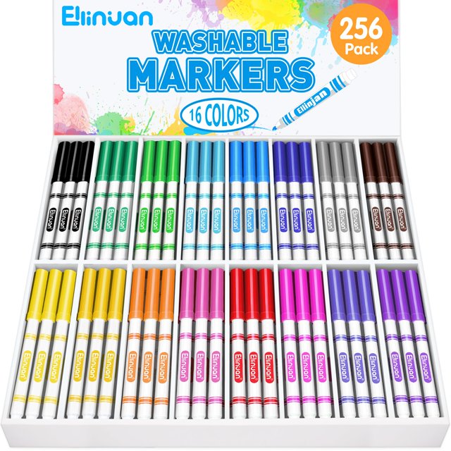 Rotuladores lavables Ellinjan, 256 unidades, a granel, 16 colores, para niños
