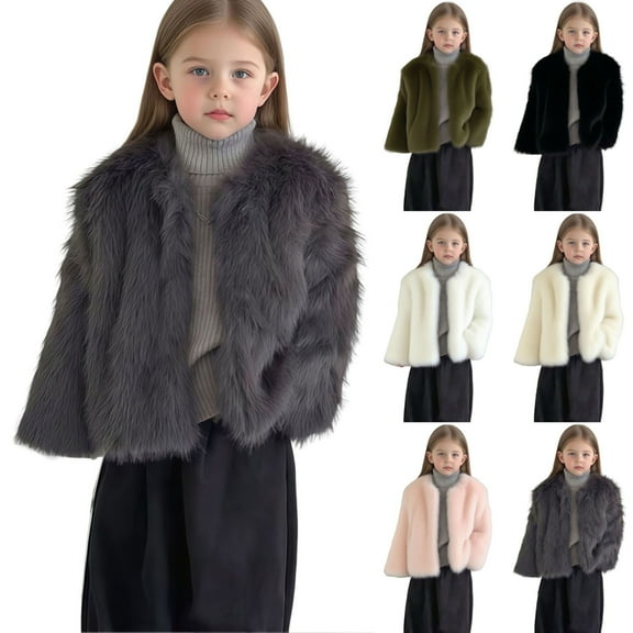 Girls Faux-Fur Coats Casual Loose Open Front Coat Long Sleeve Shaggy Jackets Kids Winter Warm Fluffy Outerwear