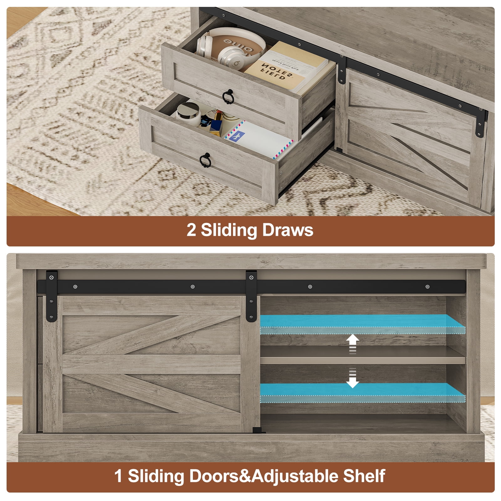 39.4'' Lift Top Coffee Table with 2 Storage Drawers and Large Hidden Compartment, Farmhouse Coffee Table for Living Room