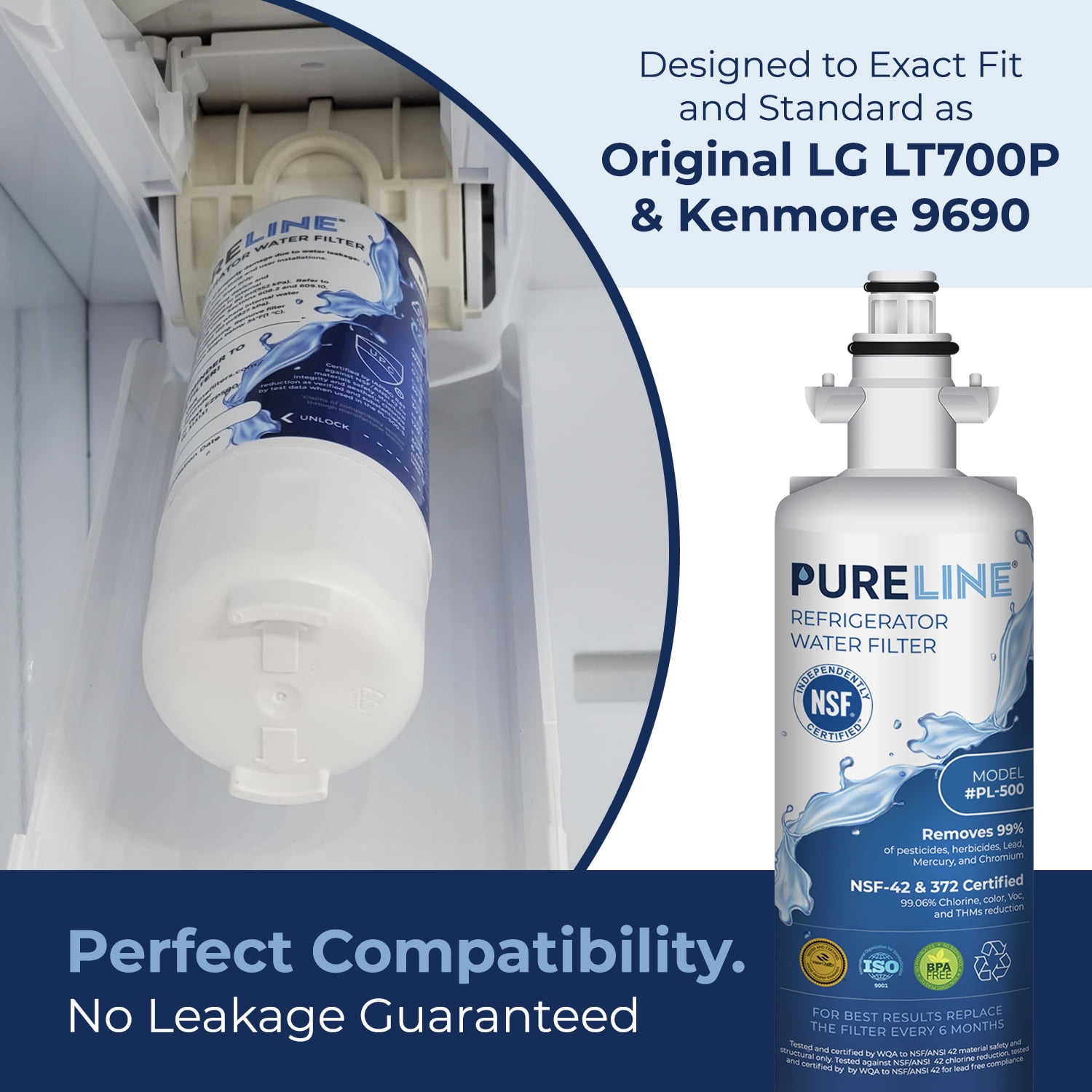 PURELINE 9690 Water Filter with Advanced Filtration.  Compatible with Kenmore 9690, 46-9690, Kenmoreclear 9690, and Kenmoreclear 46-9690. (3 Pack)