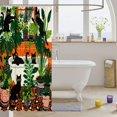 thumbnail image 3 of Manfei Folk Black Cat Shower Curtain 72Wx84L, Boho Houseplant Bathroom Shower Curtain, Orange Green, 3 of 5