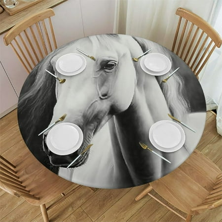 

Patifu Horse Black and White Candido Bido Round Table Cover Stain Resistant Washable Indoor Outdoor Tablecloth Kitchen Dining Wedding Parties Waterproof 100% Polyester Fiber 38-42
