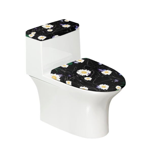 HELLHERO Elastic Edge Polyester Fabric Toilet Lid Dust Cover Set, Easy Care Washable and Reusable Toilet Seat Cover Set for Bathroom