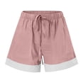 thumbnail image 4 of Oiangi Womens Flat Front Shorts Color Block Summer Shorts Elastic Waist Drawstring Holiday Travel Shorts with Pockets Pink L, 4 of 7