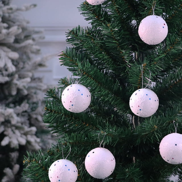Juego de 6 bolas decorativas navideñas | Adornos colgantes de espuma blanca | Bolas de árbol de Navidad de 9,9 cm | Decoración festiva para árboles, fiestas, bodas, cestas de regalo y decoración del