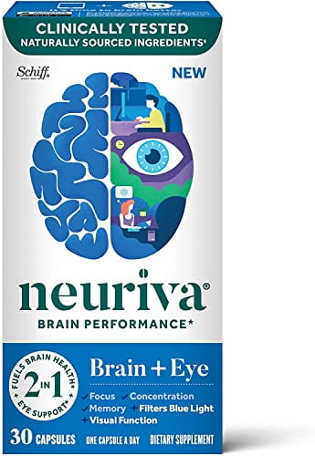 Neuriva Brain + Eye Support Capsules (30 Count in a Box), with Vitamins A C E, Zinc, Zeaxanthin, Antioxidants, Filters Blue Light, Decaffeinated, Vegetarian, Gluten & GMO Free (2)