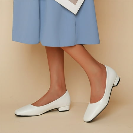 

Christmas Ladies Fashion Solid Color Leather Square Toe Shallow Mouth Heel Casual Shoes