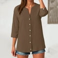 thumbnail image 2 of Chemises à Manches 3/4 pour Femmes en Coton et Lin, Col en V, Coupe Ample Décontractée, 2 of 7