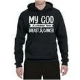 thumbnail image 2 of Wild Bobby My God Is Stronger Than Breast Cancer White Distressed Breast Cancer Awareness Unisex Hoodie Sweatshirt, Black, Large, 2 of 6