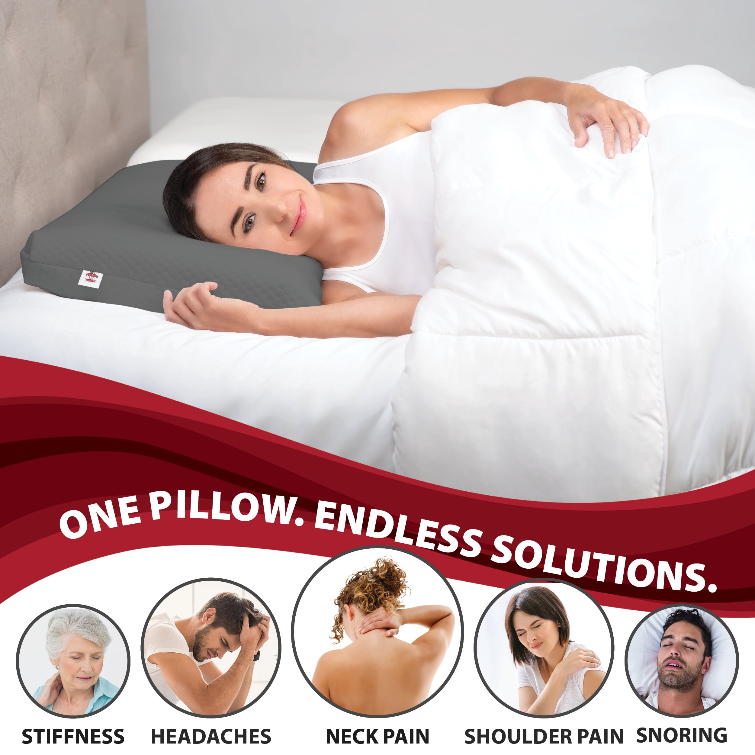 Core Products Extra Firm Tri-Core Ultimate Cervical Pillow for Neck Pain, Orthopedic Contour Support- Full Size, Gray