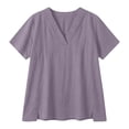 thumbnail image 4 of IWRICH Linen V Neck T Shirts for Women Summer Casual Short Sleeve Tunic Tops Comfy Solid Color Loose Fit Basic Tees Purple S, 4 of 5