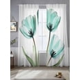 thumbnail image 2 of Teal Tulips Sheer Curtains for Living Room Bedroom, Light-filtering Sheer Curtain, Floral Green Leaf Rod Pocket Voile Window Treatment Drapes, 52’’Wx108’’L, 2 Panels Set, 2 of 7