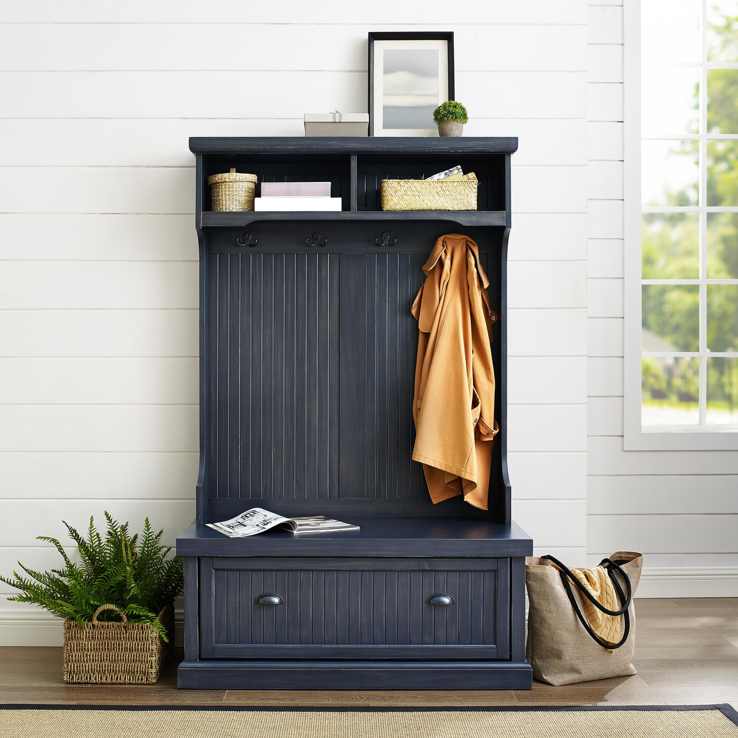 Crosley Furniture Seaside Hall Tree In Distressed Navy Finish Walmart Com Walmart Com