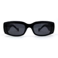 thumbnail image 2 of Womens 90s Retro Mod Rectangle Thick Arm Plastic Sunglasses All Black, 2 of 4