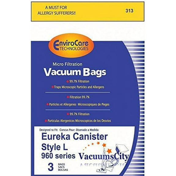Compatible with Eureka Canister Vacuum 960 Series Micro Filter Type L Bags 3 Pk Generic Part # 3
