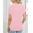 thumbnail image 5 of Abomasnow Spring Summer Tops for Women Slim Fit Button Down Lapel Ribbed Kintting Blouses Dressy Casual Short Sleeve V Neck T-Shirts, 5 of 8