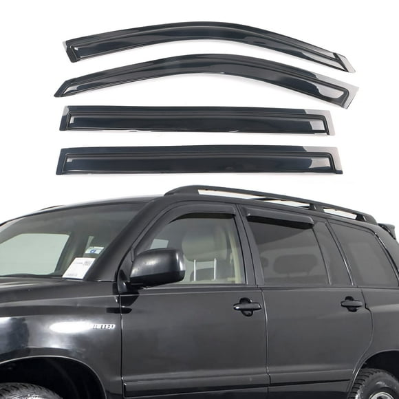 Window Visor compatible With 2001-2007 Toyota Highlander, Slim Style Dark Smoke Tint Acrylic Shade Rain Sun guard Wind Vent Air Deflector by IKON MOTORSPORTS, 2002 2003 2004 2005 2006