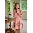 thumbnail image 6 of Arshiner Girl's Dress Vintage A-Line Long Sleeve Ruffle Swing Casual Velvet Dress with Pockets, 6 of 9