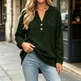 thumbnail image 5 of Long Sleeve Tops Business Casual Women Fashion V Neck Button Solid Color Long Sleeve Pullover Top Army Green Xxl, 5 of 6