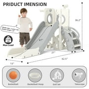XJD 7-in-1 Toddler Slide for 1-3 Years Old, Indoor & Outdoor Kids Plastic Slide with Basketball Hoop & Upgraded Golf Game, Gray