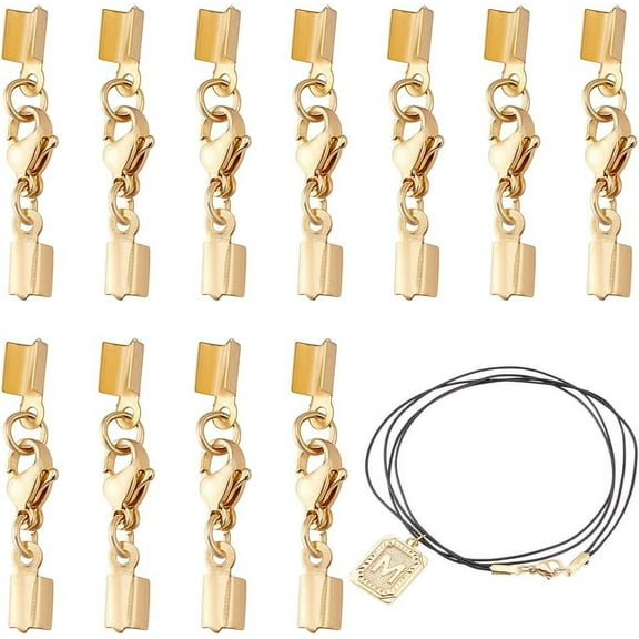 20 Set Lobster Claw Cord Ends 304 Stainless Steel Fold Over Cord End Caps Connector Cord Crimp End Tips with Lobster Claw Clasps for Necklaces Bracelets Jewellery Making Silver Golden