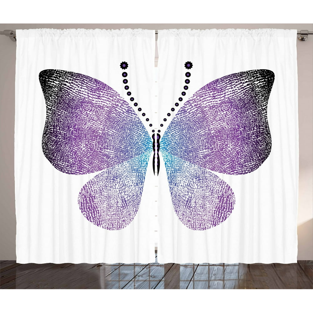 Butterfly Curtains 2 Panels Set, Pointillistic Fantasy Papillon