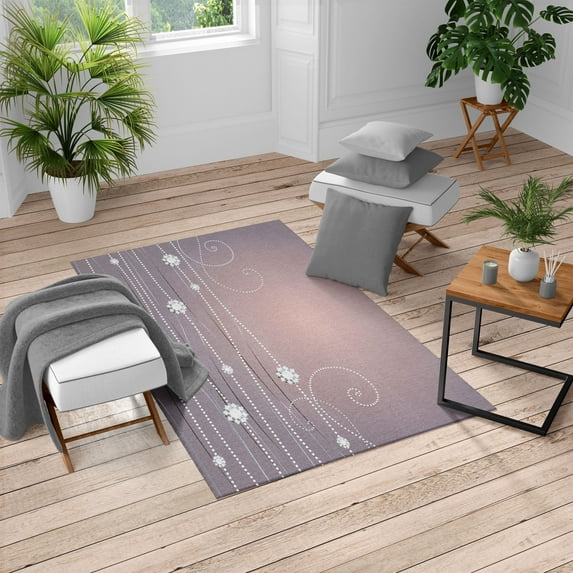 Abstract Art Turkish Area Rug, Flowers with Dotted Lines Vintage Inspirations in Romantic Composition, Soft Carpet for Living Room Decor with Distressed Look, 6.6' X 9.6', Grey Pink, by Ambesonne