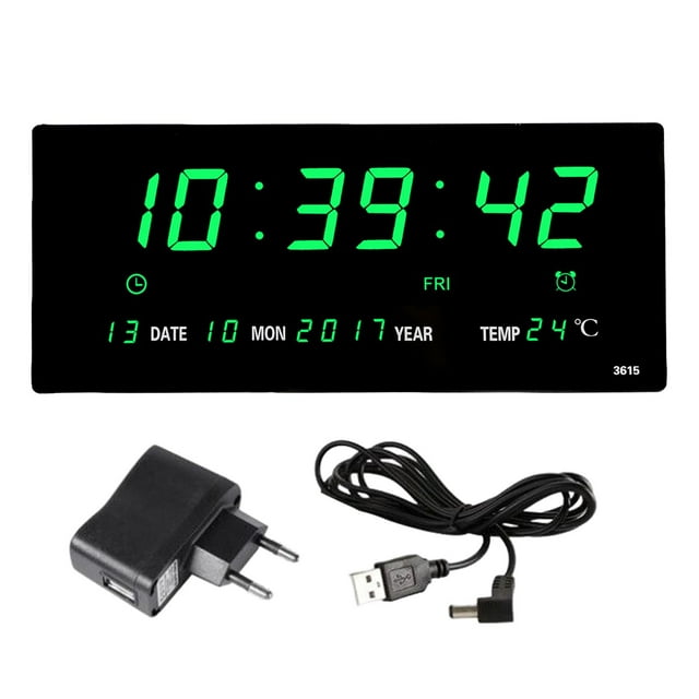 Digital Wall Clock,Digital LED Wall Clock Large Display Indoor Temp,Electric Alarm Clock USB Charging Bedroom Home,Table Clocks Calendar Living Room Decor Cafe,Big Number Clocks Seniors Green
