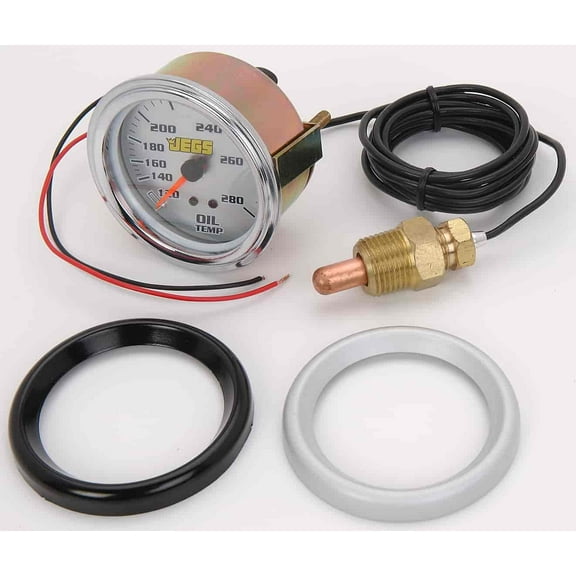 JEGS 41222 Oil Temperature Gauge Mechanical 2 5/8 Diameter 120-280 degrees F Chr