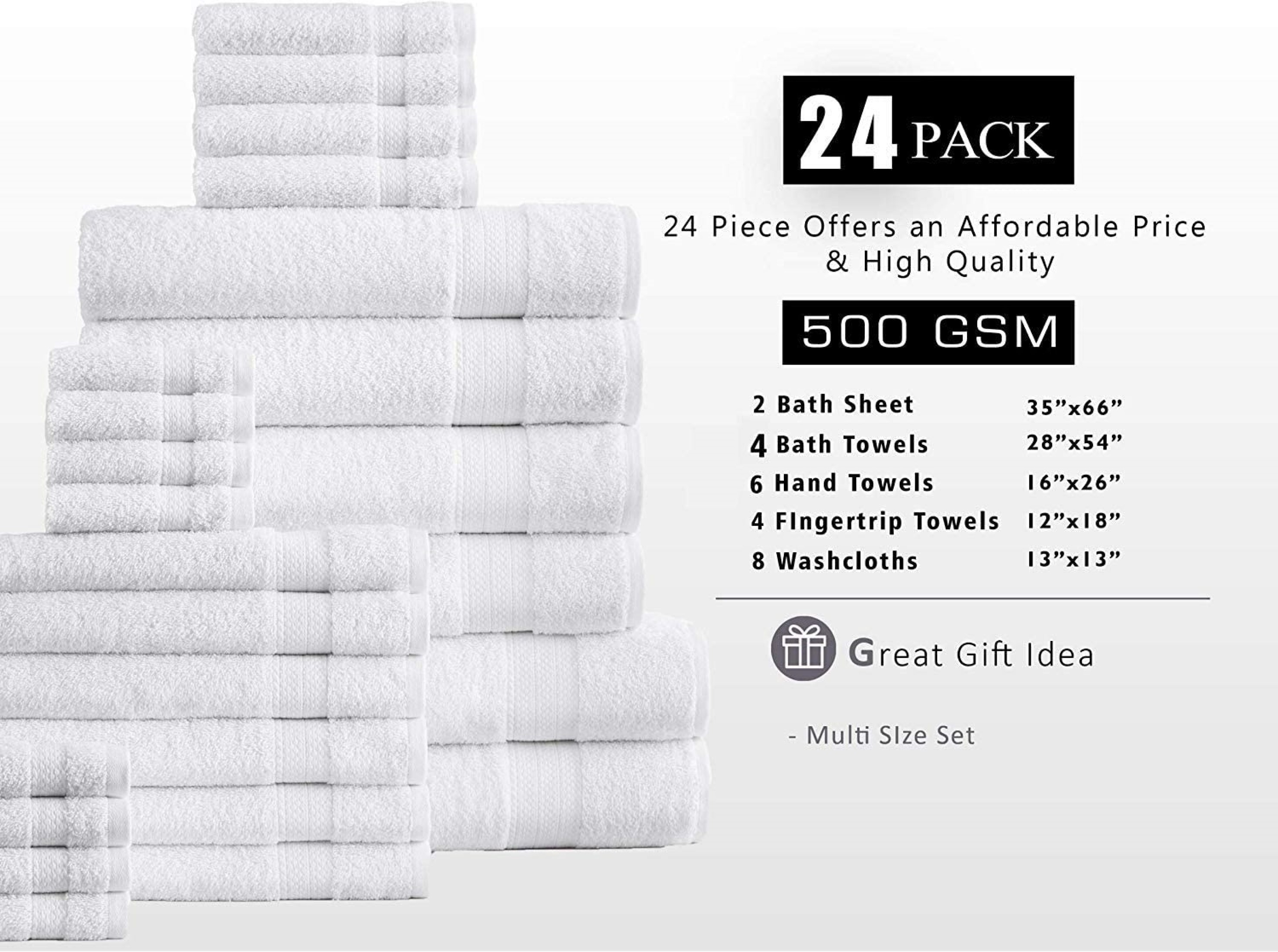 24PC Bath Towel Set (2 Sheets, 4 Bath, 6 Hand, 4 Fingertip & 8 Wash) - White, Addy Home Best Value - image 4 of 6
