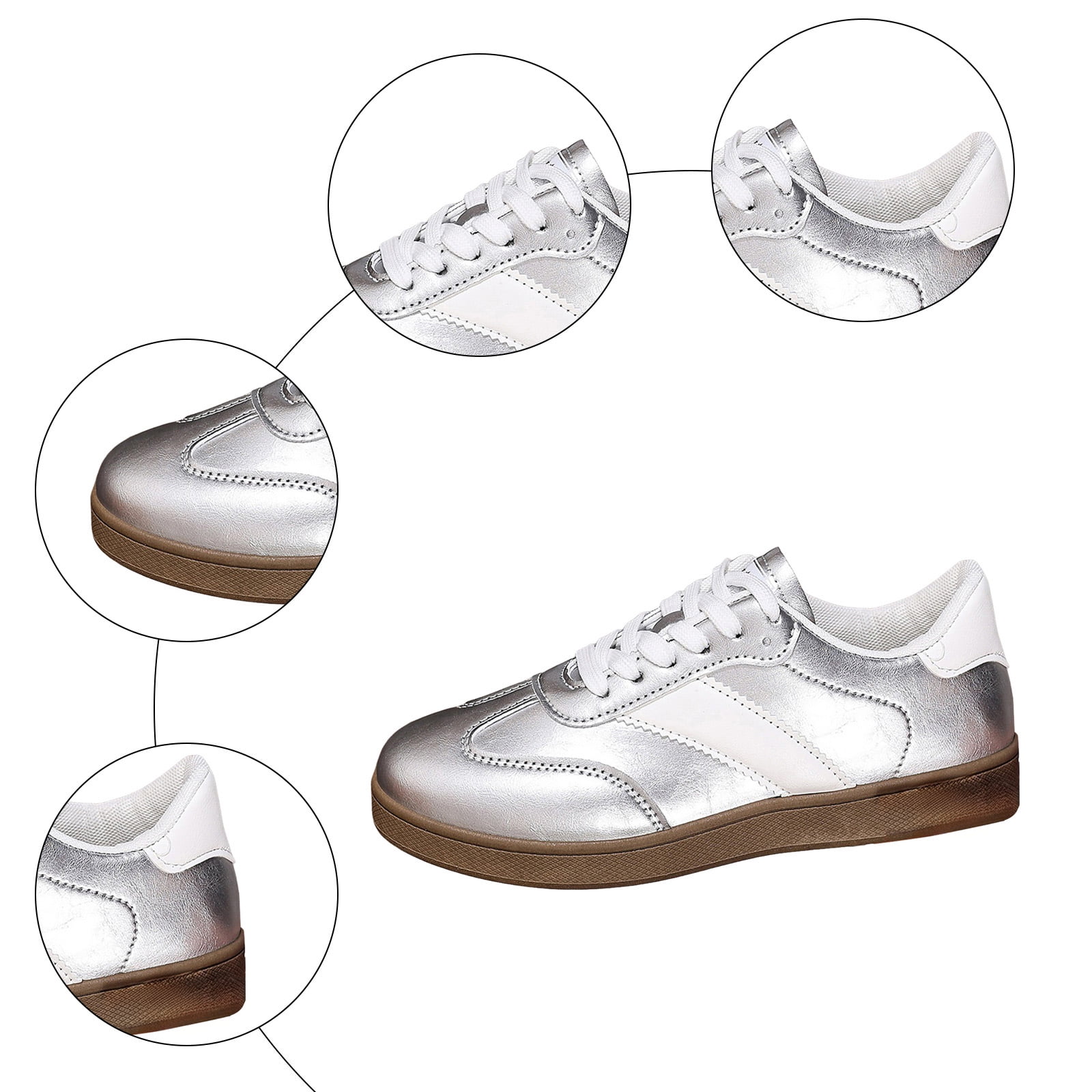 Womens Skate Shoes Comfy Arch Support Tennis Walking Shoes Fashion Color Block Lace up Nonslip Trainers Sneakers Silver Size 7.5
