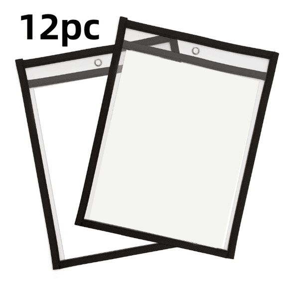 12 Pack Reusable PVC Dry Erase Document Pockets for Organizing Paperwork