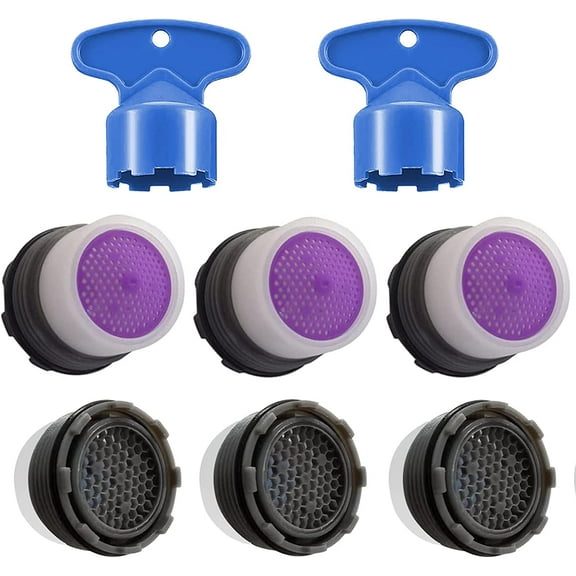 6 pieces of M16.5 buffer faucet aerator   2 pieces of aerator remover key tool, replacement parts for bathroom or kitchen 16.5mm/0.65 inch plug-in restrictor, filter and buffer aerator