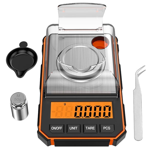 Báscula de precisión 50g/0.001g Báscula digital de miligramos con pantalla LCD Báscula digital de laboratorio Báscula de joyería Mini báscula portátil con pesas de calibración Función de tara Función PCS