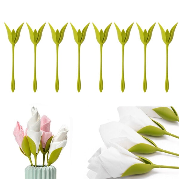 24pcs Bloom Napkin Holders Table Green Twist Rose Flower Buds Serviette Holder~~ 