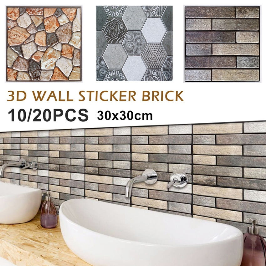 20pcs Mosaic Self-adhesive Bathroom Kitchen Decor Home Wall 3D Tile Sticker 10