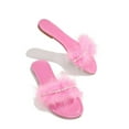 thumbnail image 4 of Anuirheih Slip on Sandals Women,Summer New Style Daily Leisure One-line Rhinestone Plush Flat Slippers Women(Hot Pink), 4 of 6