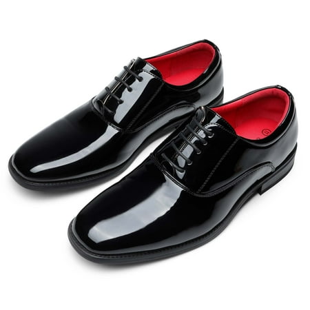 Men's Faux Patent Leather Tuxedo Dress Shoes Classic Lace-up Formal Oxford BLACK size 12