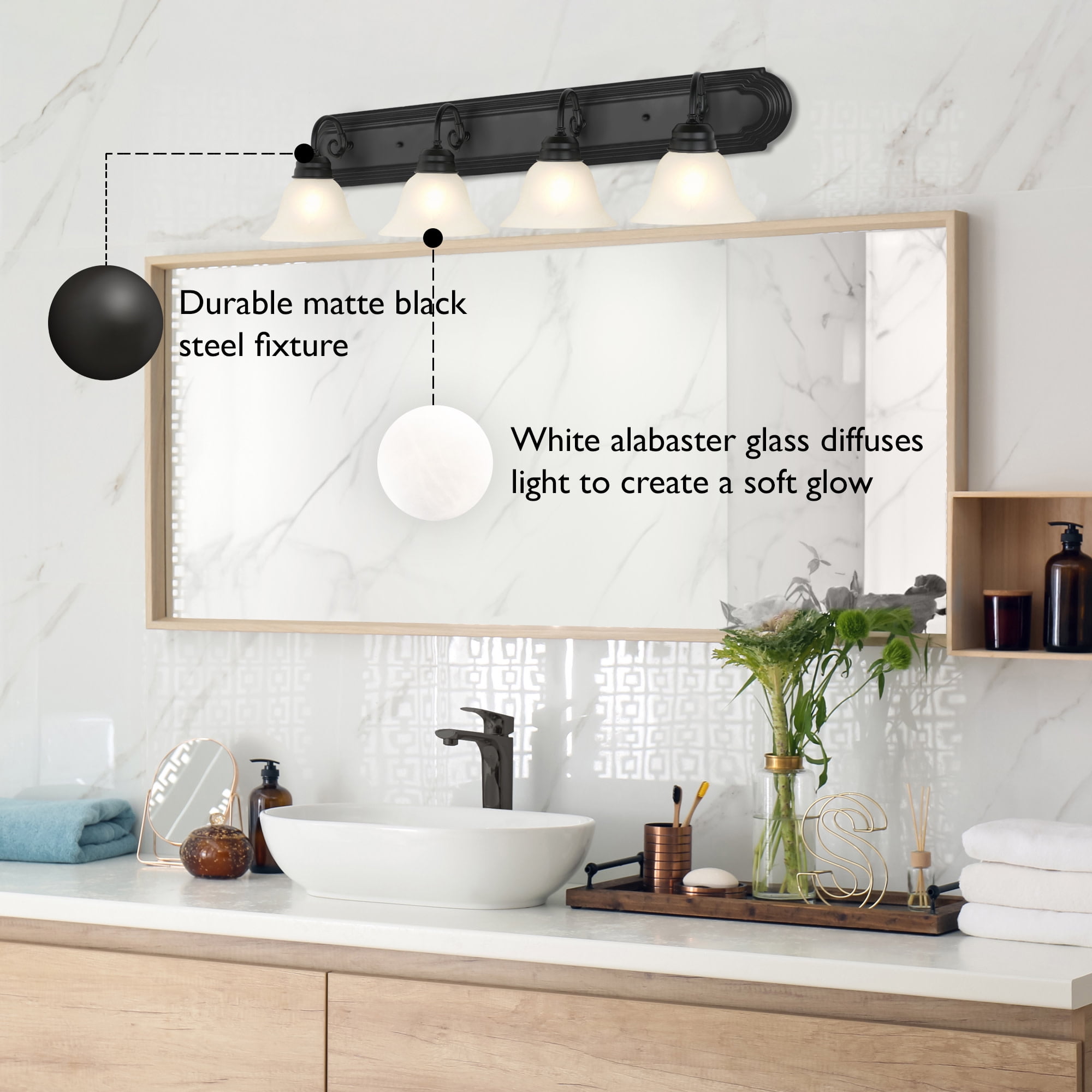 Design House Millbridge 4-Light Dimmable Wall or Vanity Light, Matte Black