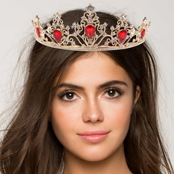 GAXIRE Red Crown Headwear Chic Rhinestone Party Hair Decoration