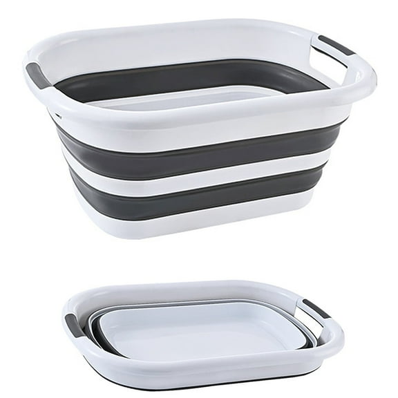 42L Collapsible Plastic Laundry Basket, Foldable Pop Up Storage Container Space Saving Washing Tub Organizer (1, White/Grey)