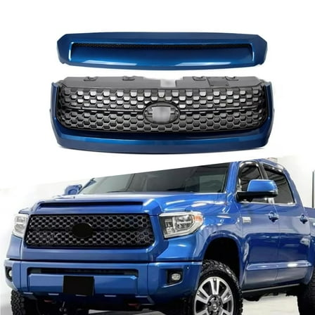 ONEPI Blazing Blue Front Grille&Hood Bulge Molding Kit Compatible with Toyota Tundra 2014 2015 2016 2017 2018 2019 2020 2021 Models, W/O LED, W/O Emblem