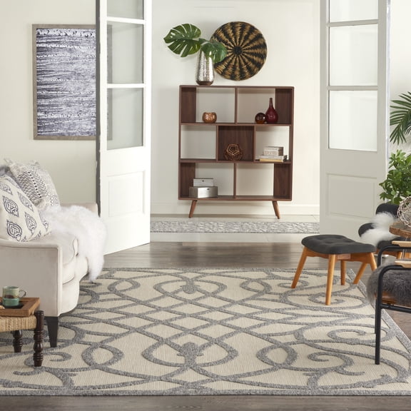 Nourison Palamos Indoor/outdoor Casual Contemporary Cream Grey Area Rug