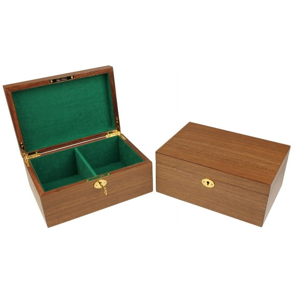 Classic Walnut Chess Piece Box With Green Felt Lining - Medium