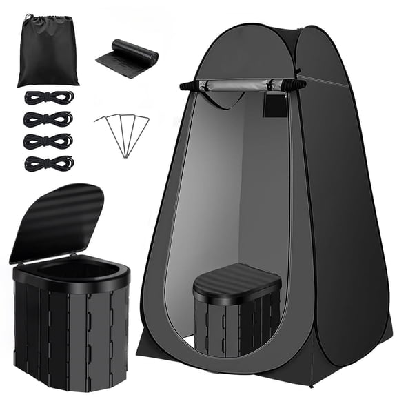LANDLIT Outdoor Portable Toilet Set for Adults, Camping Toilet with Pop-Up Privacy Tent, Folding Toilet, Pop Up Privacy Tent and Carry Bags, Multipurpose Potty, Washable and Foldable for RV Travel