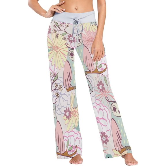 Women's Pajama Pants Cartoon Owl Comfy Stretch Sleepwear Womens Wide Leg Pants Casual Loose Yoga Sweatpants Comfy Lounge Pajama, Small