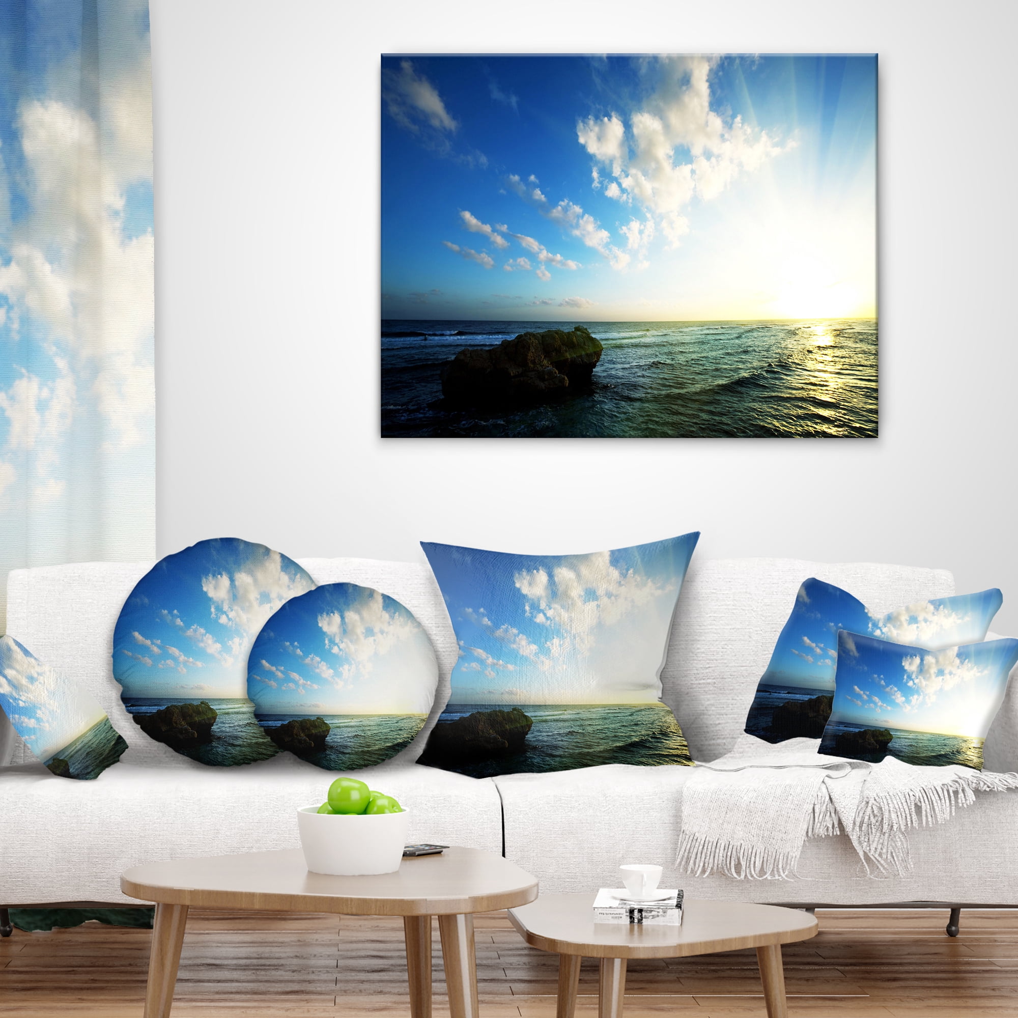Designart Evening Sea with Calm Waters - Modern Beach Throw Pillow - 18x18