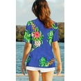 thumbnail image 2 of LA LEELA Women's Floral Beach Hawaiian Blouse Shirt V Neck Blouses Button Down Short Sleeve Dress Tops Tee Shirts for Women S Hibiscus Leafs, Blue, 2 of 5